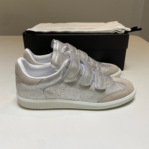 Isabel Marant Beth Sneaker in Metallic Silver Leather sz 38 New in Box - Picture 2 of 7